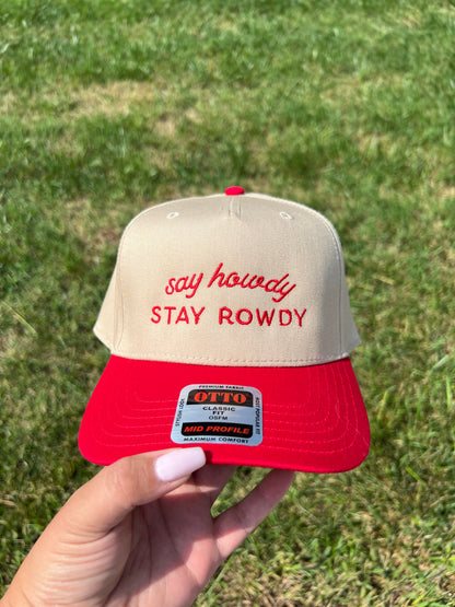 Say Howdy Stay Rowdy Two Tone Hat Embroidered Cowgirl Trucker Hat for Concert Cowboy Two Tone Snapback Western Hat Champagne Cowgirl Hat