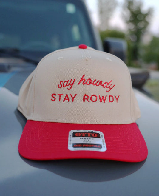 Say Howdy Stay Rowdy Two Tone Hat Embroidered Cowgirl Trucker Hat for Concert Cowboy Two Tone Snapback Western Hat Champagne Cowgirl Hat