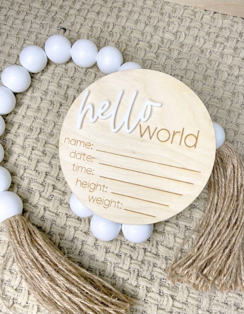 Hello World Birth Announcement Hospital Photo Prop | I’m New Here | New Baby Sign | Custom Wood Sign | Birth Stats Sign | Baby Photo Prop | New Mom Gift